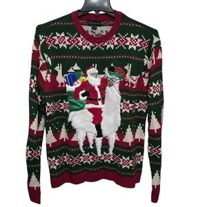 BLIZZARD BAY 3D Sweater Santa Riding Lama Nordic Red & Green Size Large‎